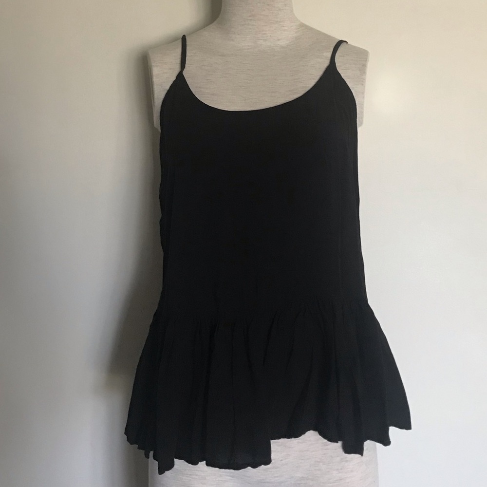 Black Tank with Ruffle Hem